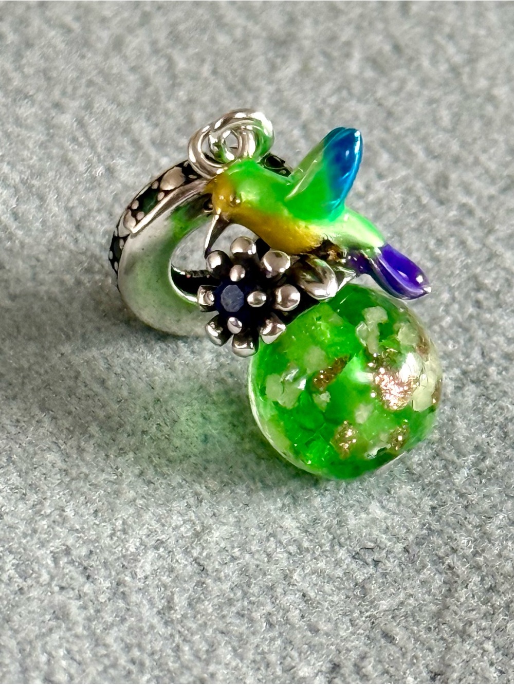 Glow in the dark Green Murano Glass Hummingbird dangle Charm fit Pandora